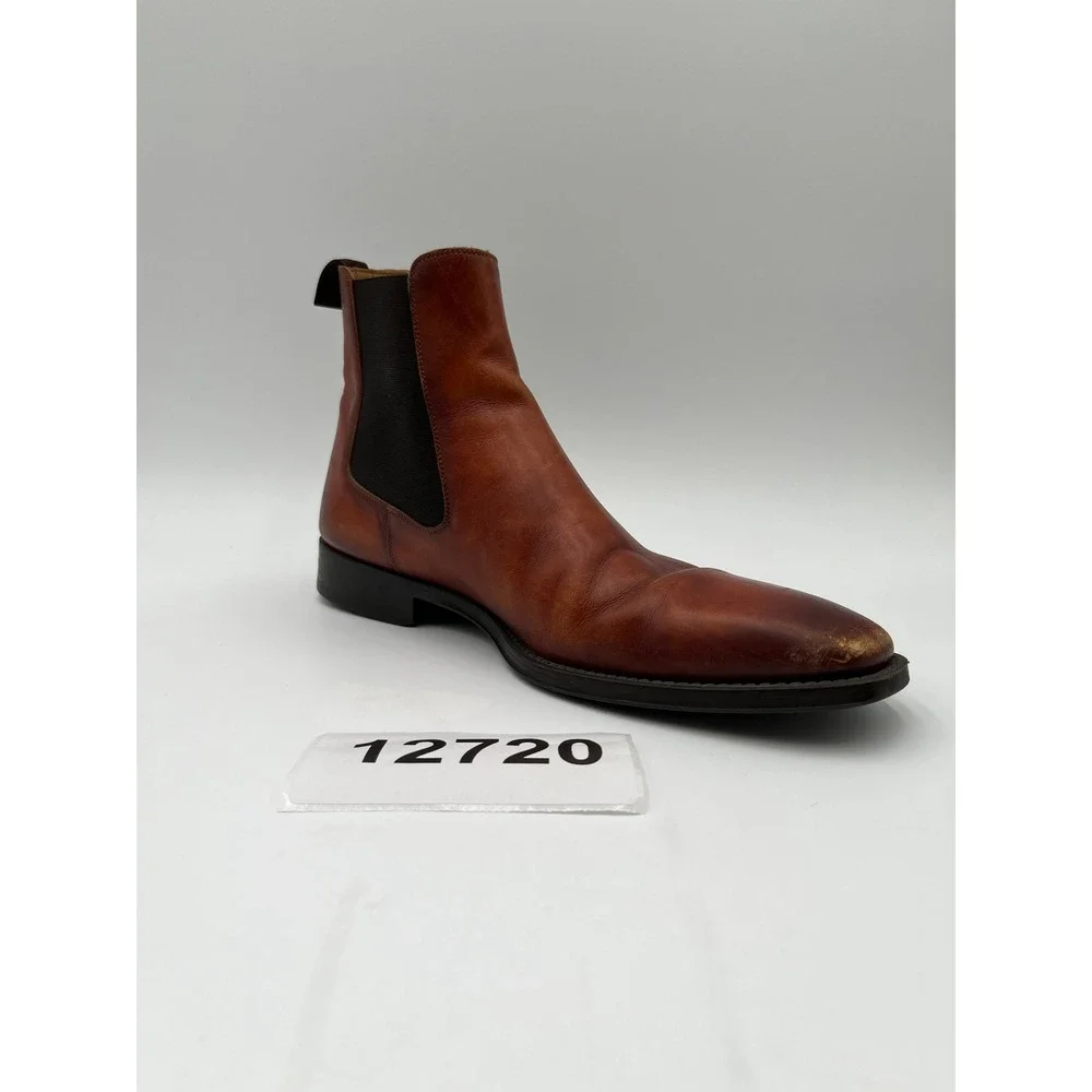 Magnanni Boots Mens 9M Burnished Cognac Leather Square Toe Formal Ankle Chelsea